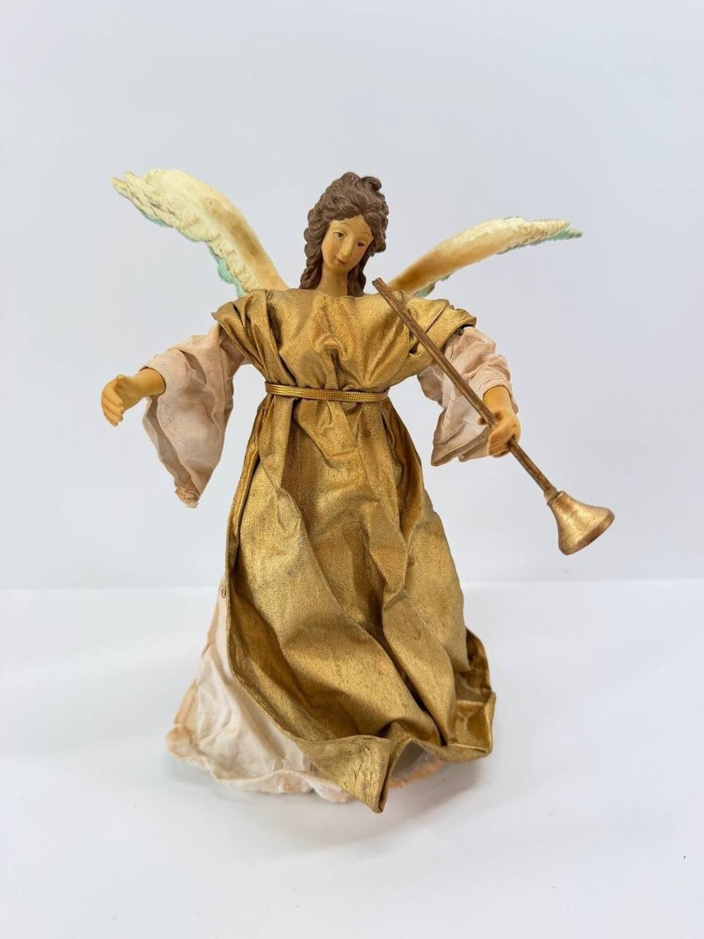 Midwest Angel Trumpet Christmas Tree Topper Gold Fabric Plastic Taiwan
